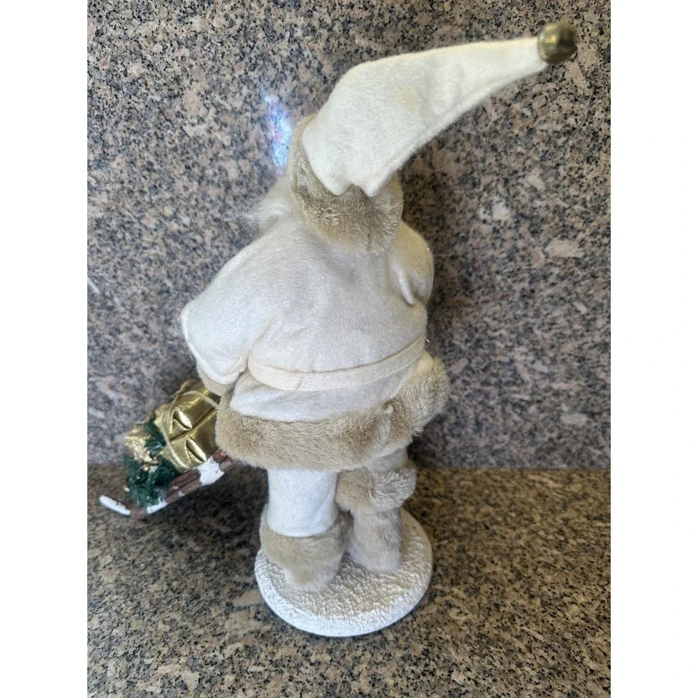 VTG Santa Claus Christmas Figurine White Coat With Sleigh Gifts‎ Tabletop Decor